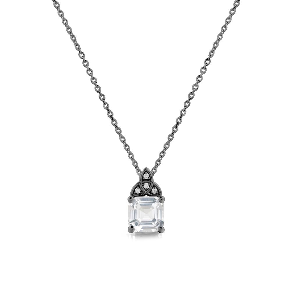 Celtic Knot Asscher Cut White Topaz Necklace - LUO Jewelry #metal_black finish sterling silver
