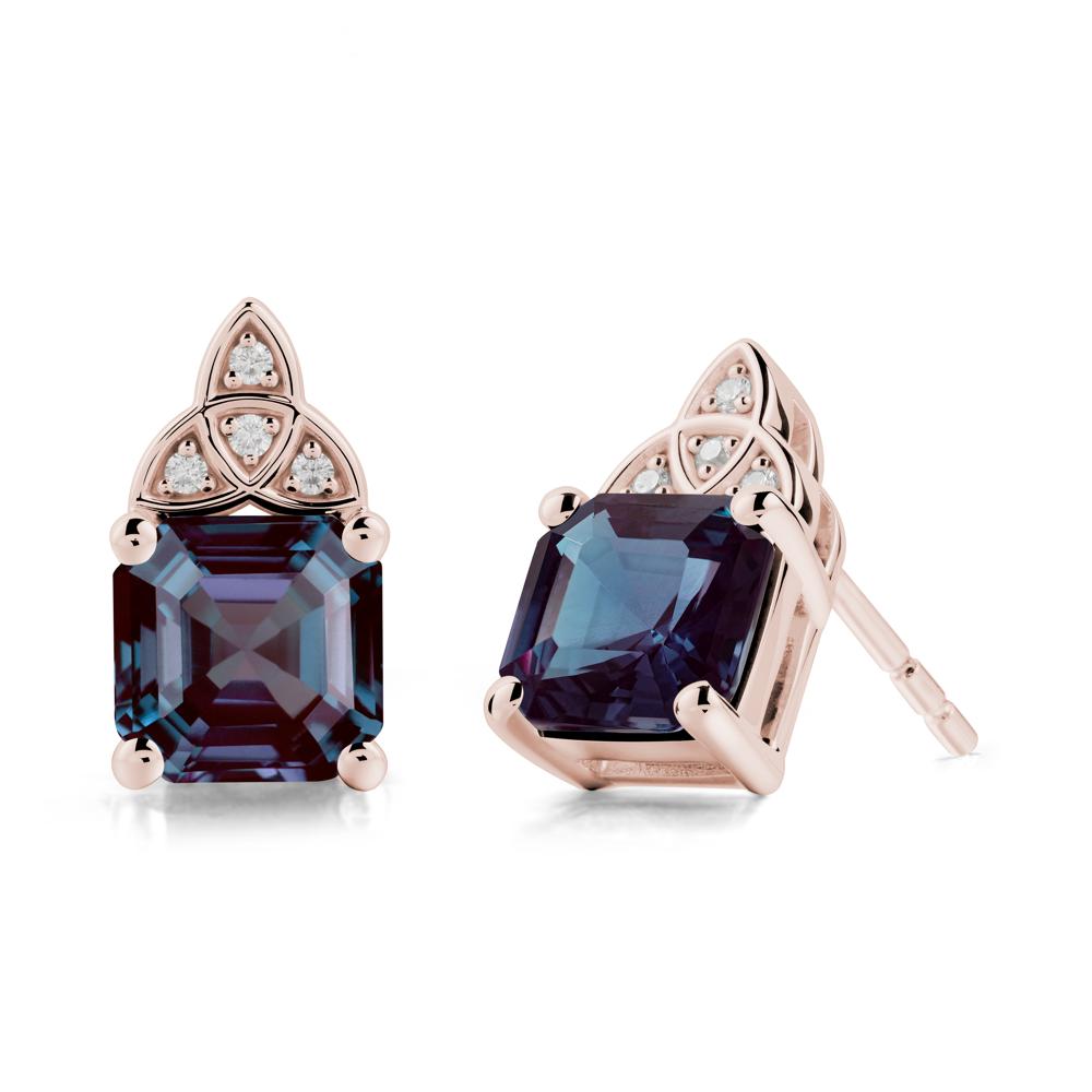 Celtic Knot Asscher Cut Alexandrite Earrings - LUO Jewelry #metal_14k rose gold