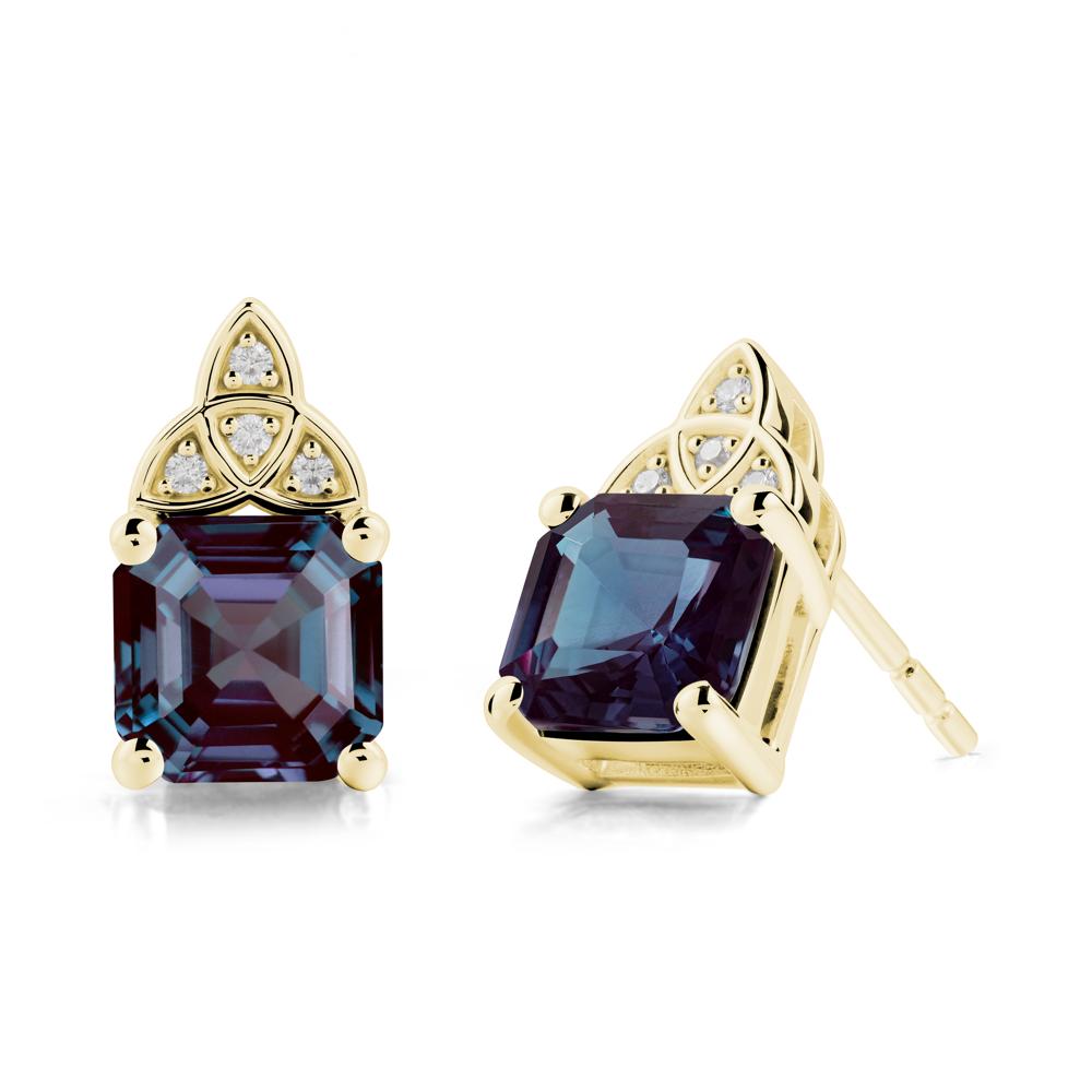 Celtic Knot Asscher Cut Alexandrite Earrings - LUO Jewelry #metal_18k yellow gold