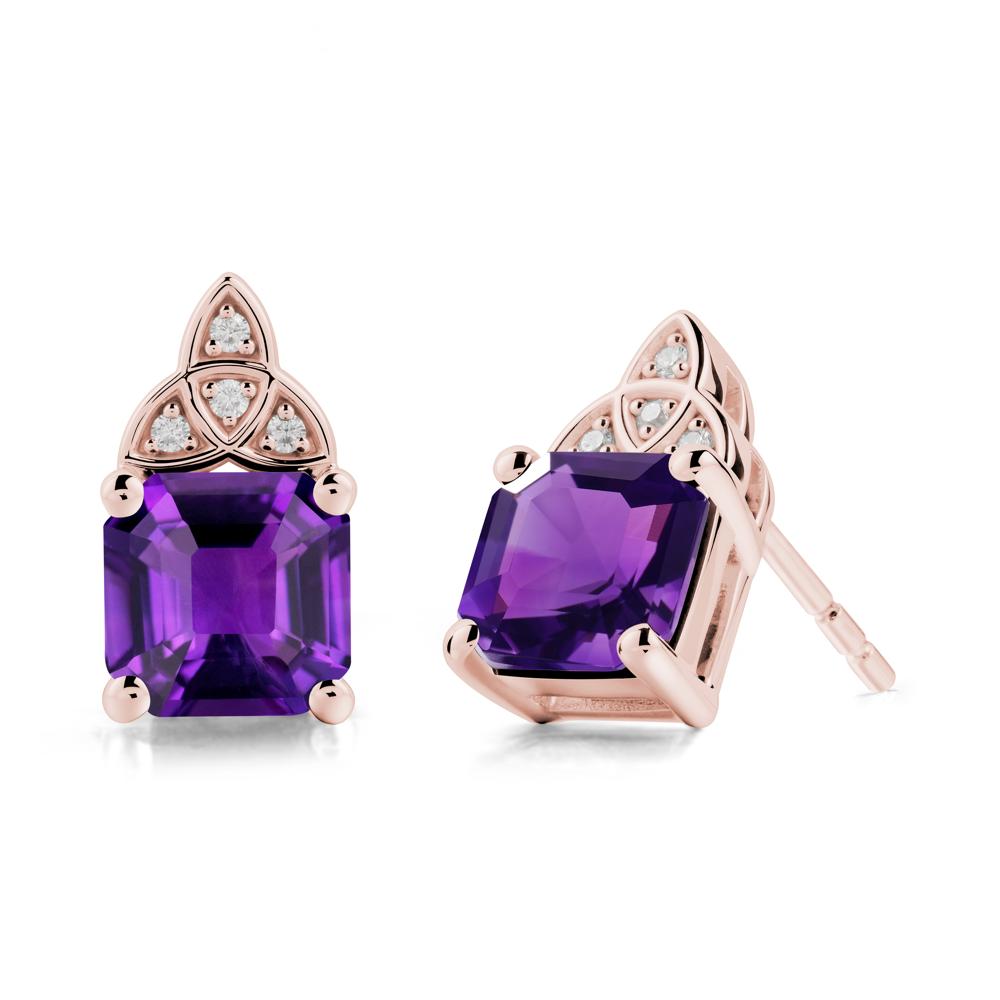 Asscher Cut Amethyst Celtic Knot Earrings - LUO Jewelry #metal_18k rose gold