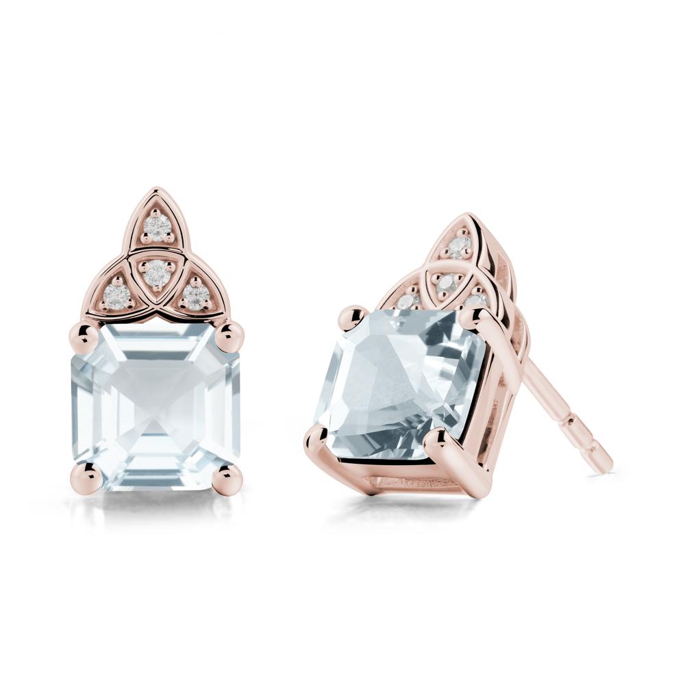 Celtic Knot Asscher Cut Aquamarine Earrings - LUO Jewelry #metal_14k rose gold