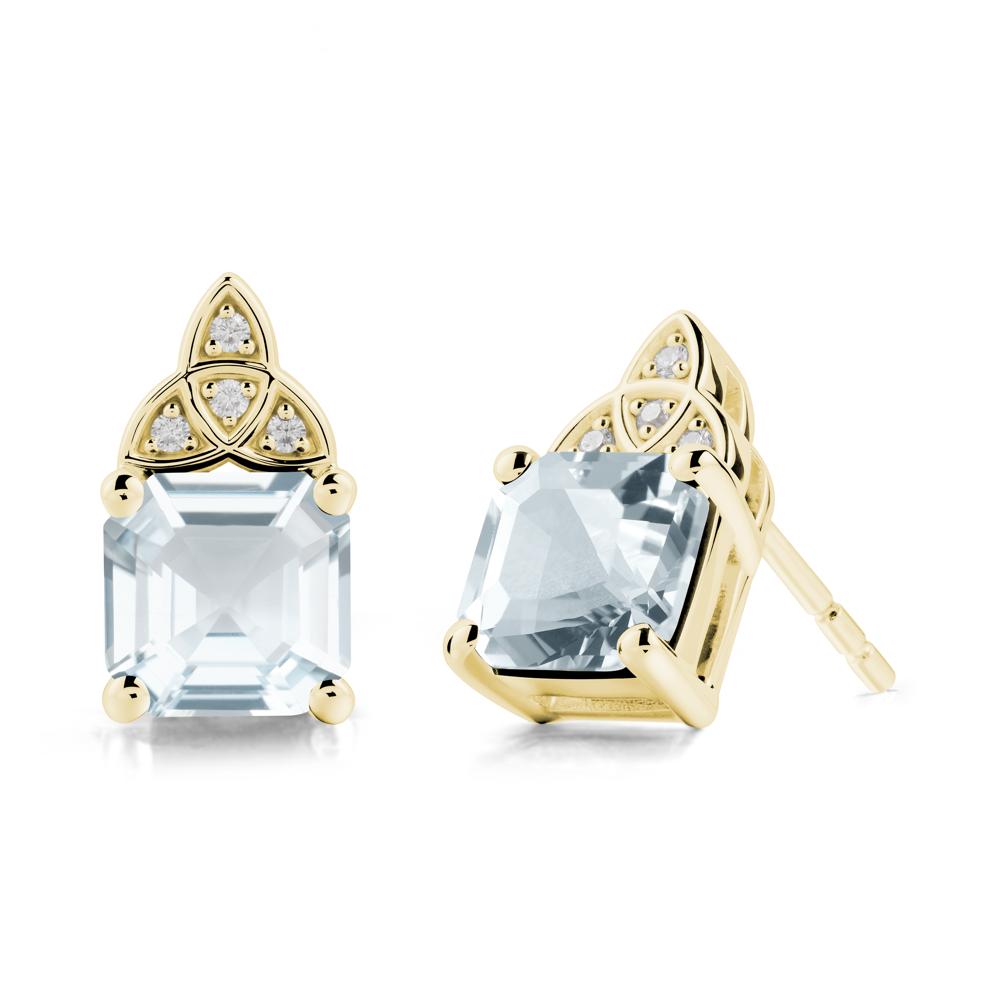 Celtic Knot Asscher Cut Aquamarine Earrings - LUO Jewelry #metal_18k yellow gold