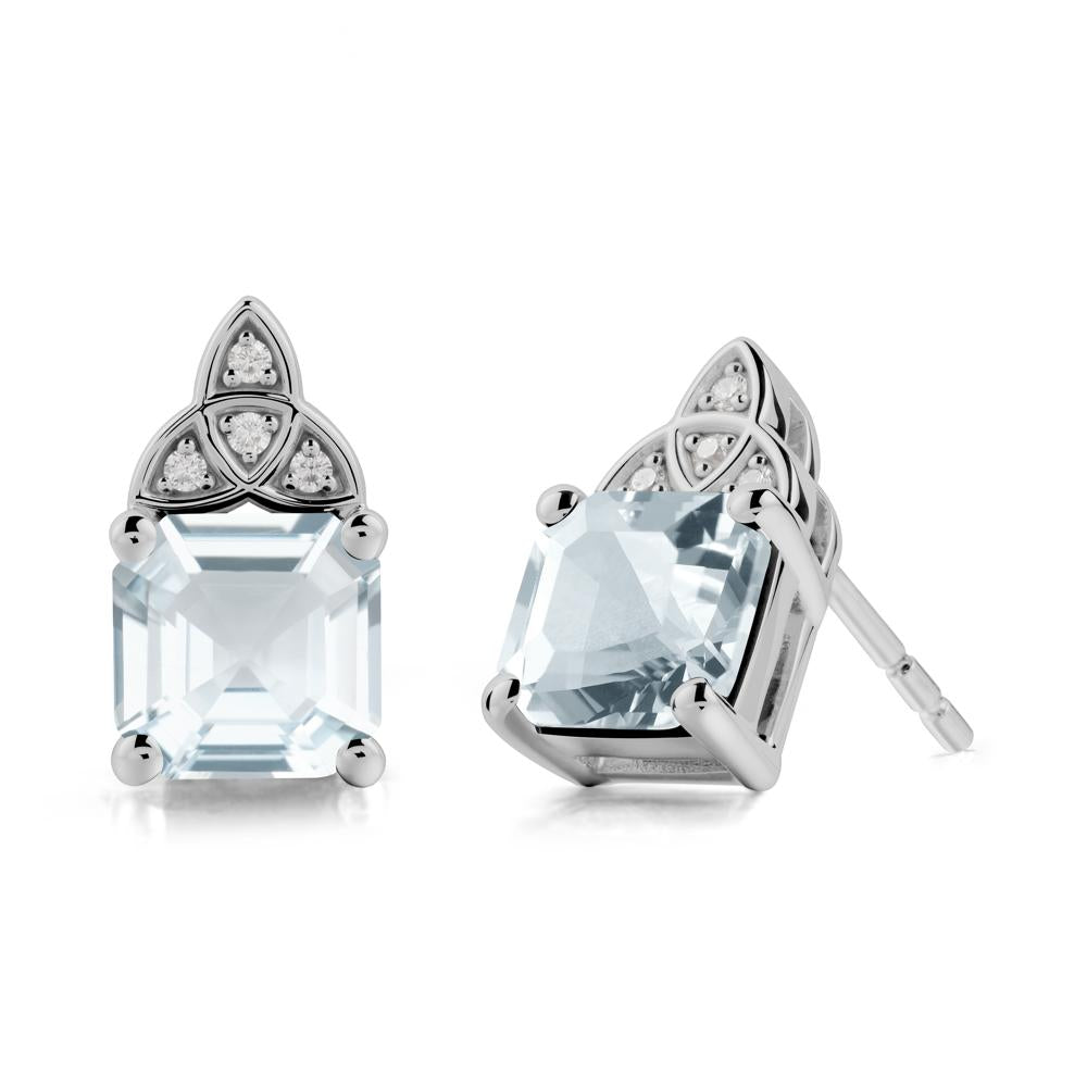 Celtic Knot Asscher Cut Aquamarine Earrings - LUO Jewelry #metal_platinum