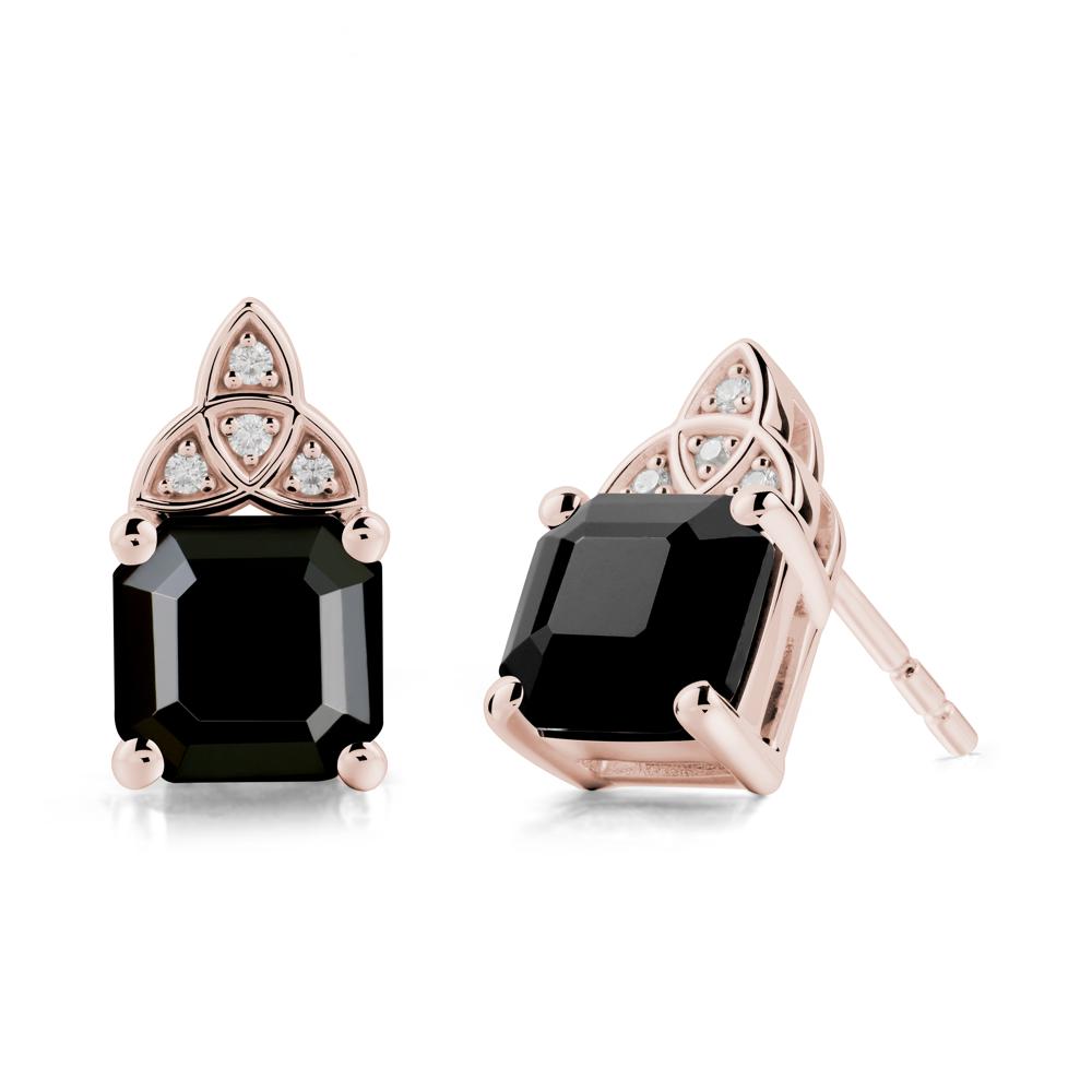 Celtic Knot Asscher Cut Black Spinel Earrings - LUO Jewelry #metal_14k rose gold