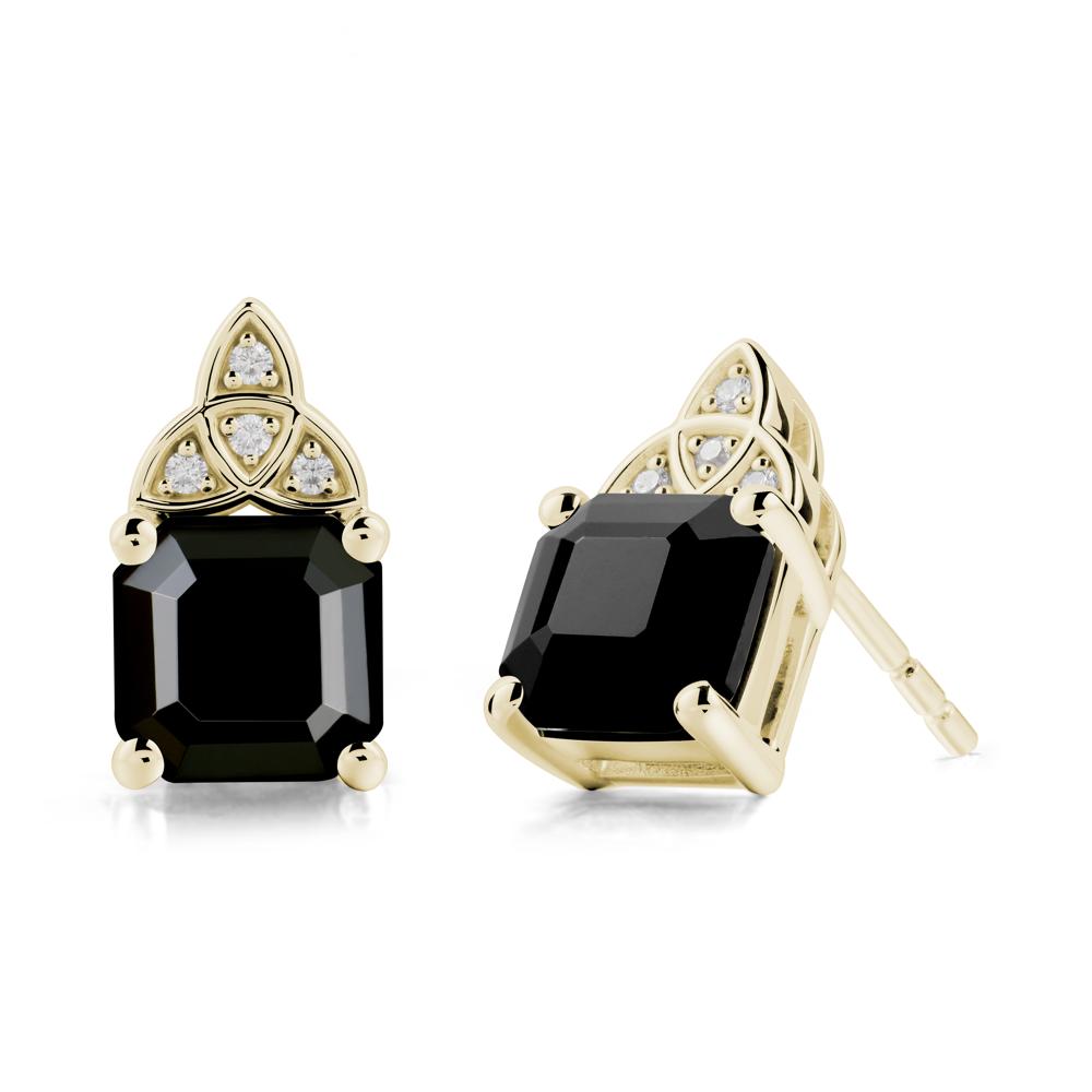 Celtic Knot Asscher Cut Black Spinel Earrings - LUO Jewelry #metal_14k yellow gold