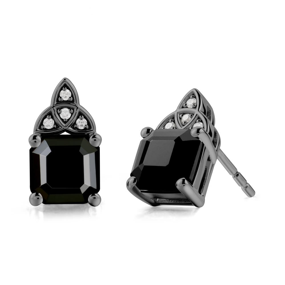 Celtic Knot Asscher Cut Black Spinel Earrings - LUO Jewelry #metal_black finish sterling silver