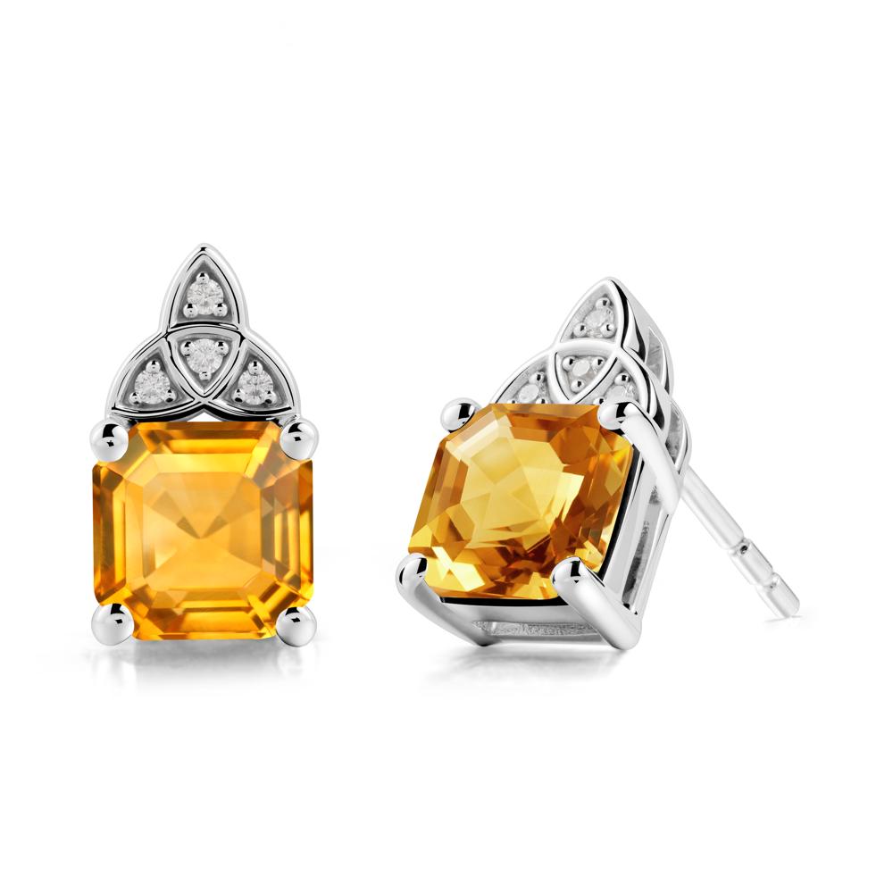 Asscher Cut Citrine Celtic Knot Earrings - LUO Jewelry #metal_14k white gold