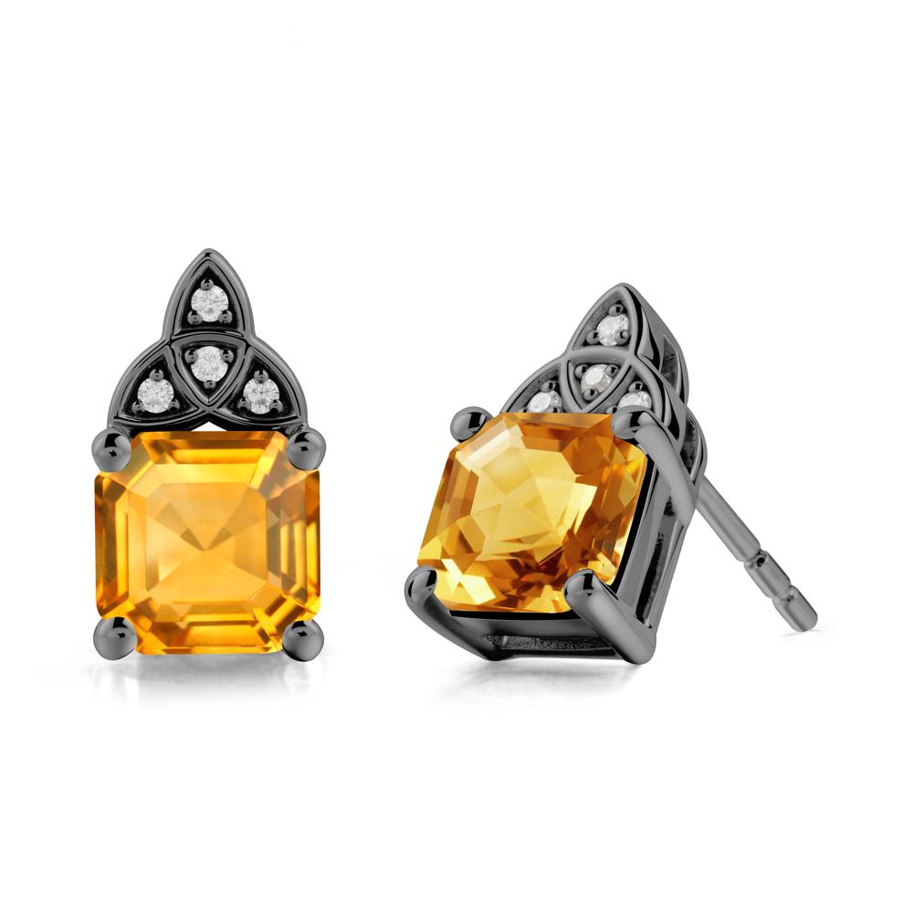 Asscher Cut Citrine Celtic Knot Earrings - LUO Jewelry #metal_black finish sterling silver