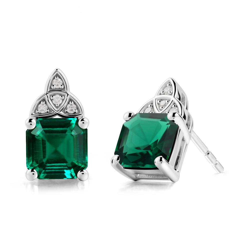 Celtic Knot Asscher Cut Emerald Earrings - LUO Jewelry #metal_14k white gold