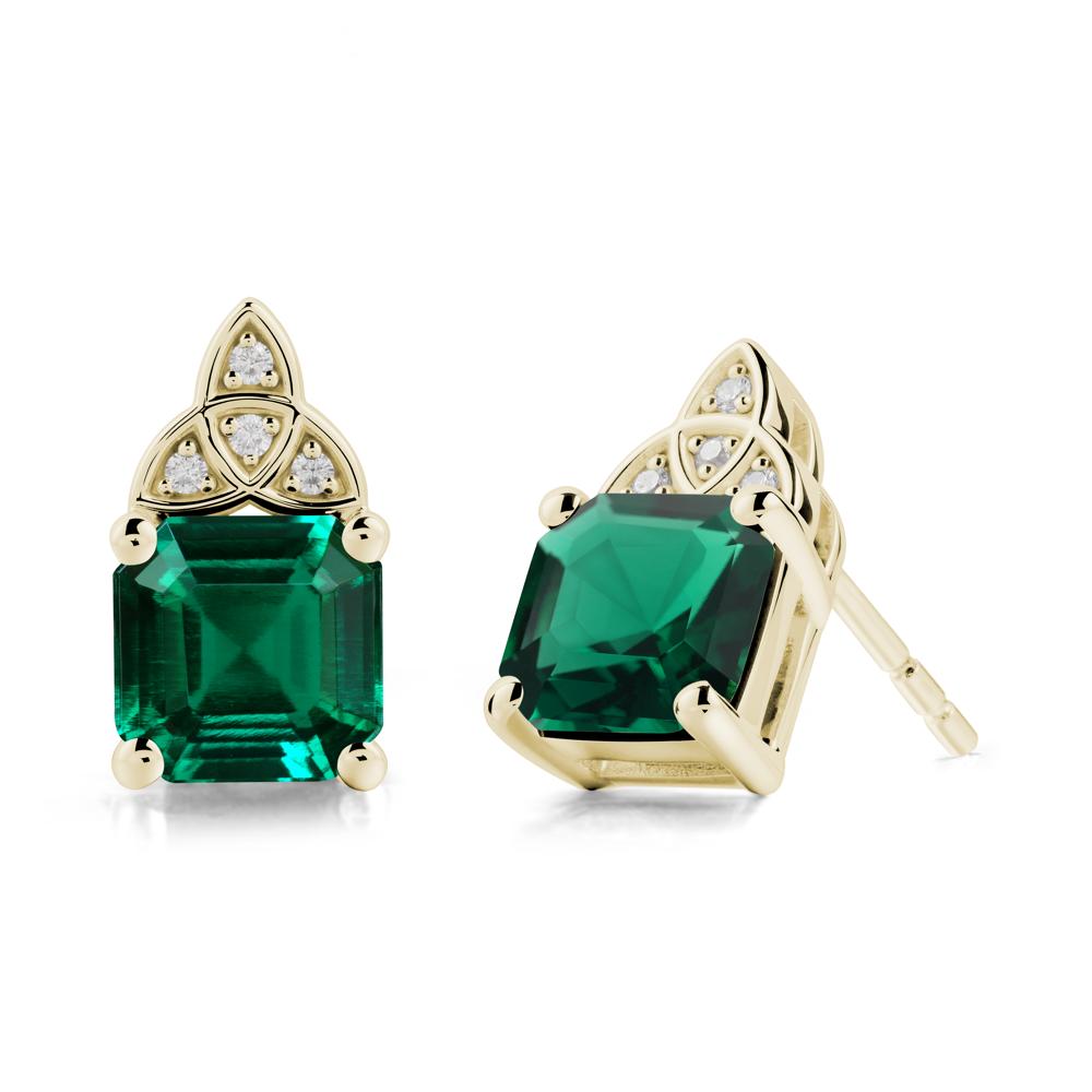 Celtic Knot Asscher Cut Emerald Earrings - LUO Jewelry #metal_14k yellow gold