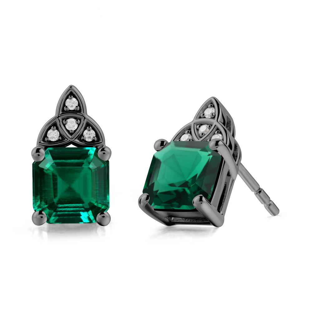 Celtic Knot Asscher Cut Emerald Earrings - LUO Jewelry #metal_black finish sterling silver
