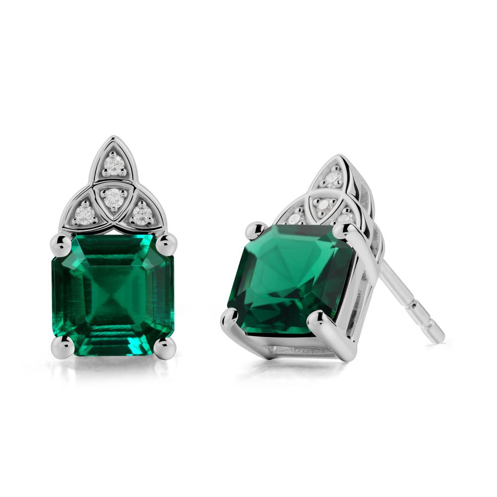 Celtic Knot Asscher Cut Emerald Earrings - LUO Jewelry #metal_platinum