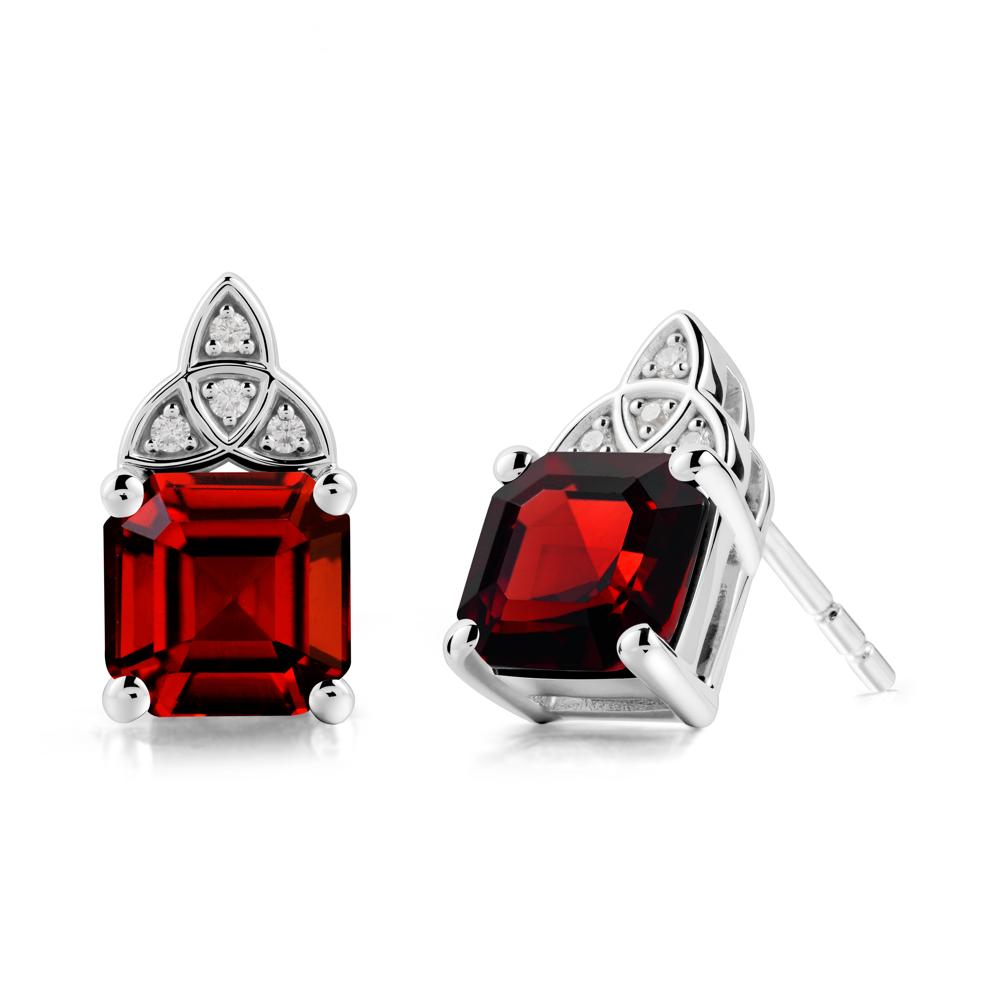 Asscher Cut Garnet Celtic Knot Earrings - LUO Jewelry #metal_14k white gold