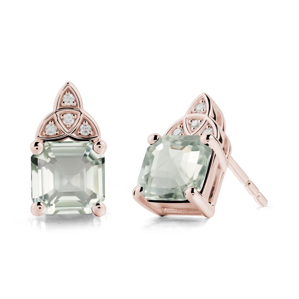 Celtic Knot Asscher Cut Green Amethyst Earrings - LUO Jewelry #metal_14k rose gold