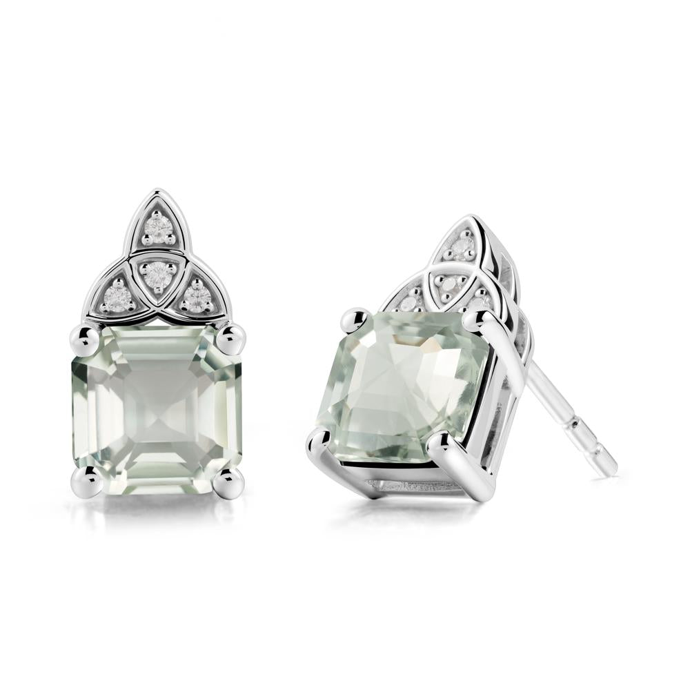 Celtic Knot Asscher Cut Green Amethyst Earrings - LUO Jewelry #metal_18k white gold