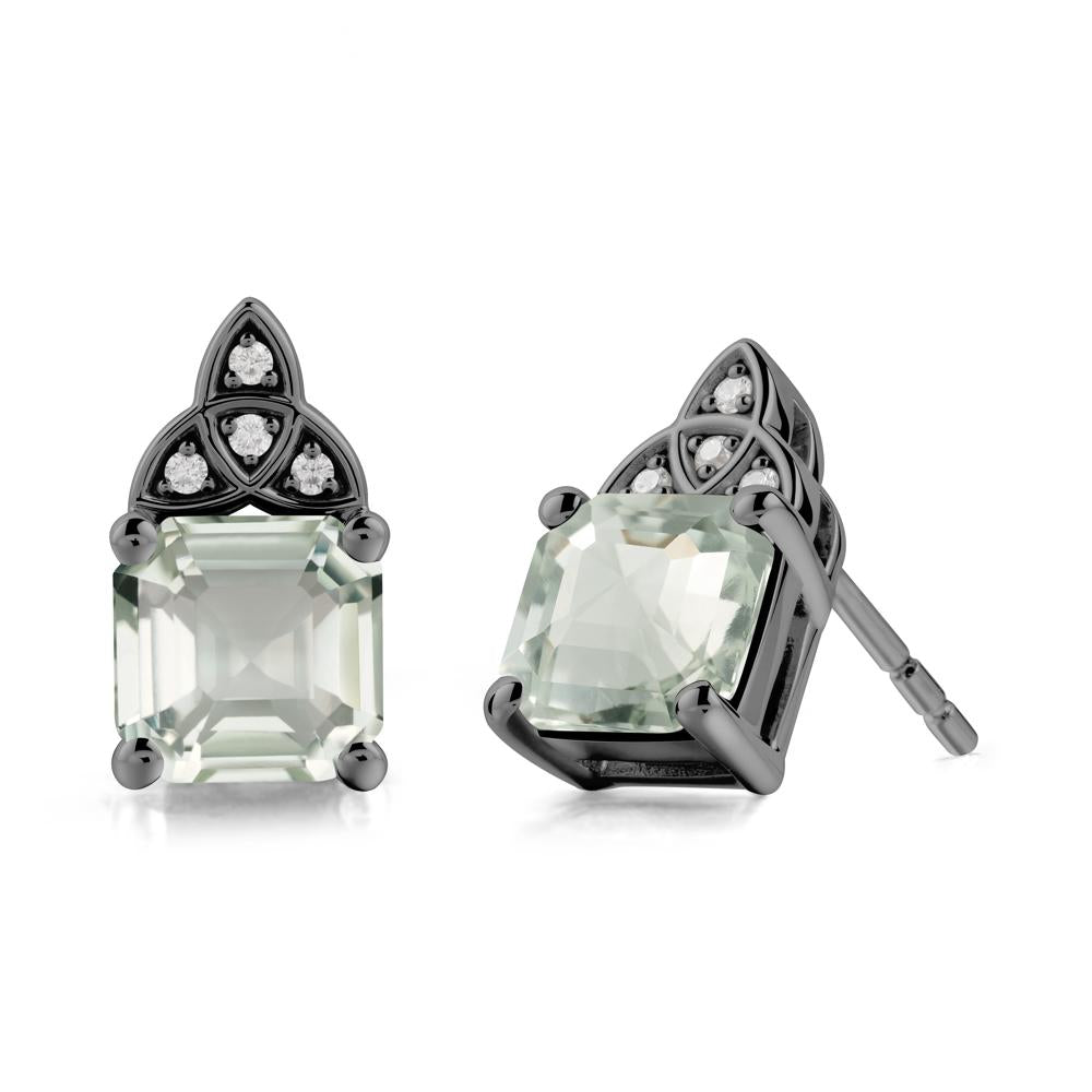 Celtic Knot Asscher Cut Green Amethyst Earrings - LUO Jewelry #metal_black finish sterling silver