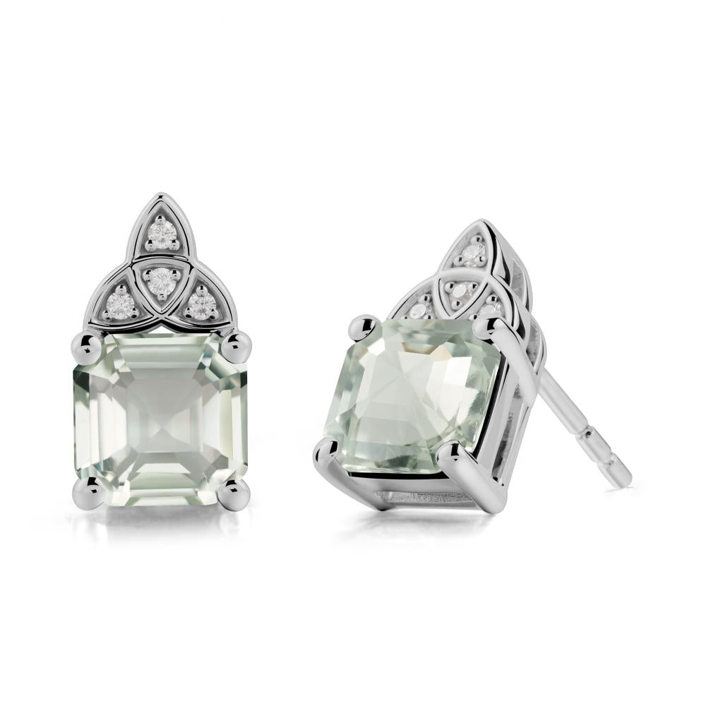 Celtic Knot Asscher Cut Green Amethyst Earrings - LUO Jewelry #metal_platinum