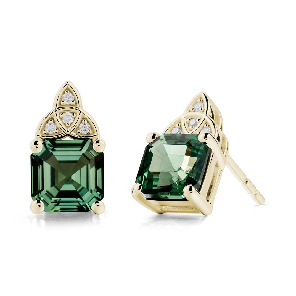 Asscher Cut Green Sapphire Celtic Knot Earrings - LUO Jewelry #metal_14k yellow gold