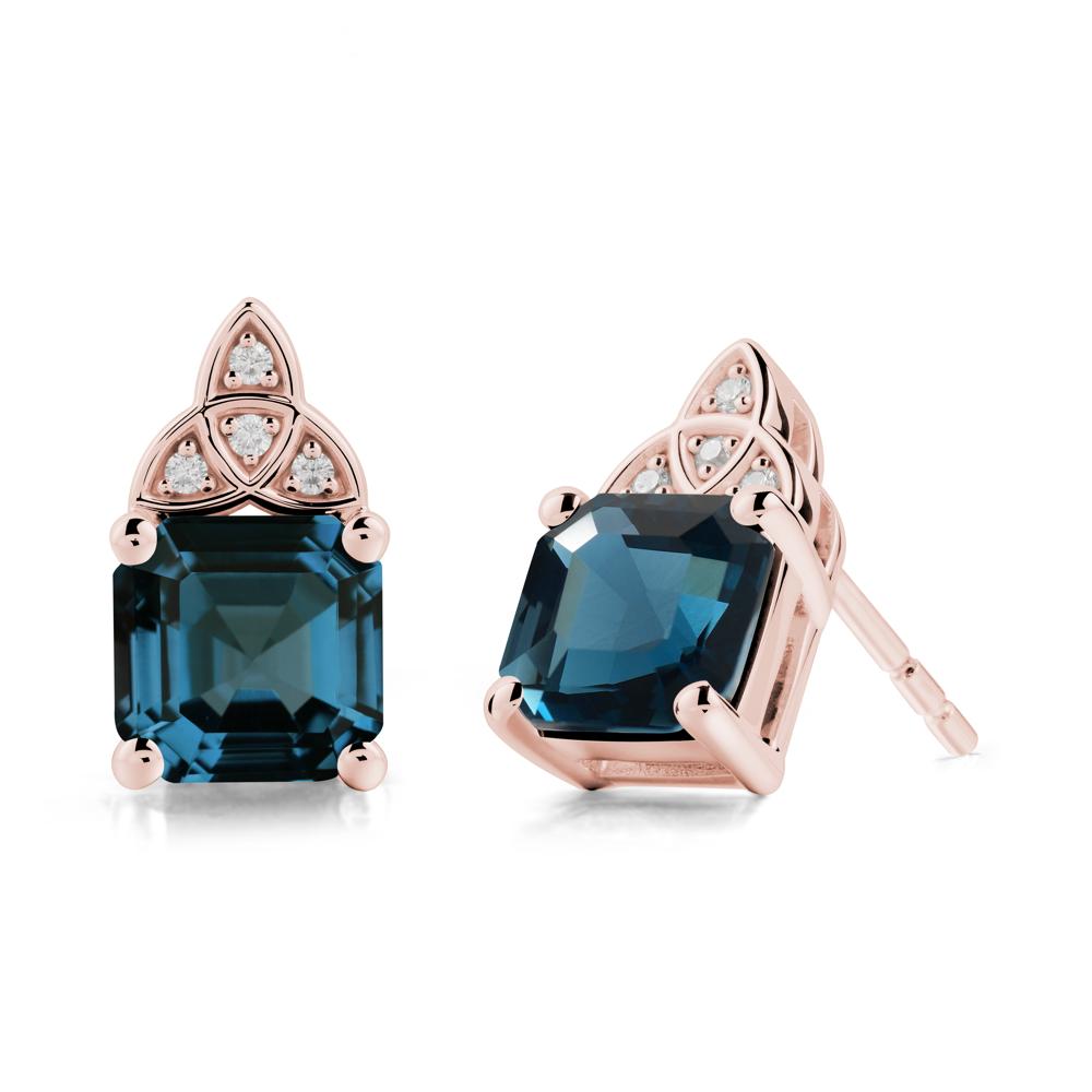 Celtic Knot Asscher Cut London Blue Topaz Earrings - LUO Jewelry #metal_18k rose gold