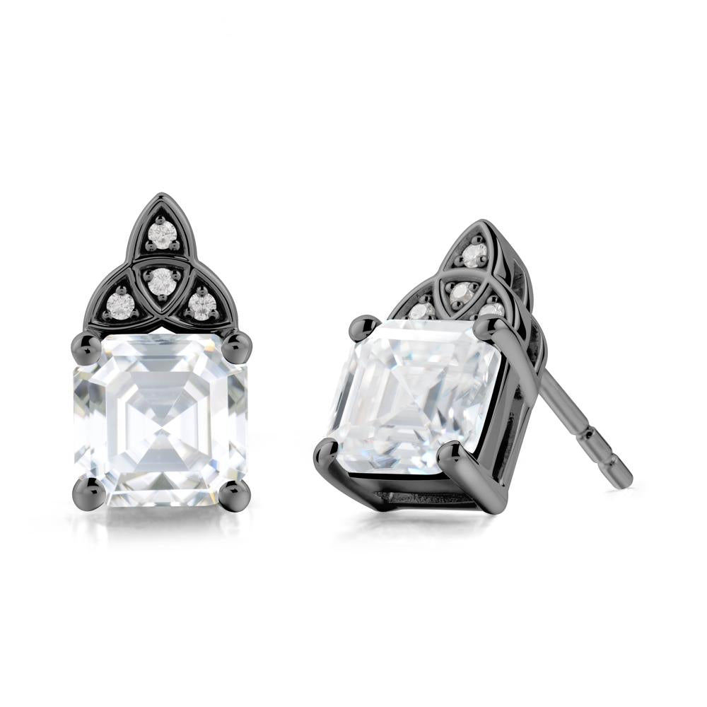 Asscher Cut Moissanite Celtic Knot Earrings - LUO Jewelry #metal_black finish sterling silver
