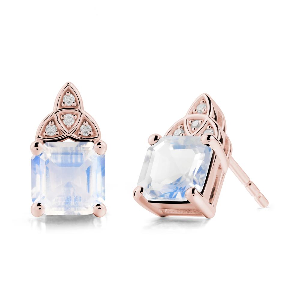 Celtic Knot Asscher Cut Moonstone Earrings - LUO Jewelry #metal_18k rose gold