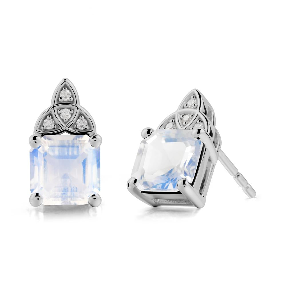 Celtic Knot Asscher Cut Moonstone Earrings - LUO Jewelry #metal_platinum