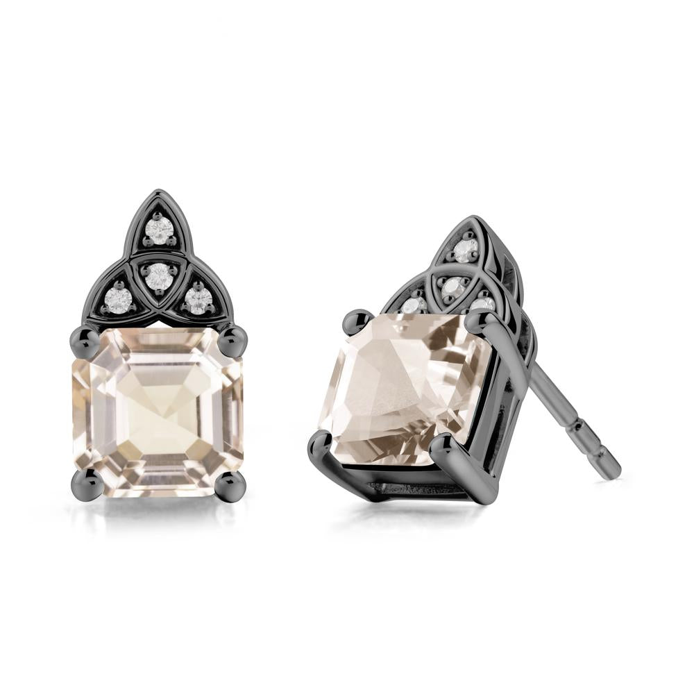 Asscher Cut Morganite Celtic Knot Earrings - LUO Jewelry #metal_black finish sterling silver