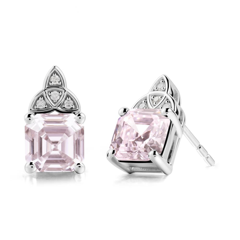 Celtic Knot Asscher Cut Pink Cubic Zirconia Earrings - LUO Jewelry #metal_18k white gold