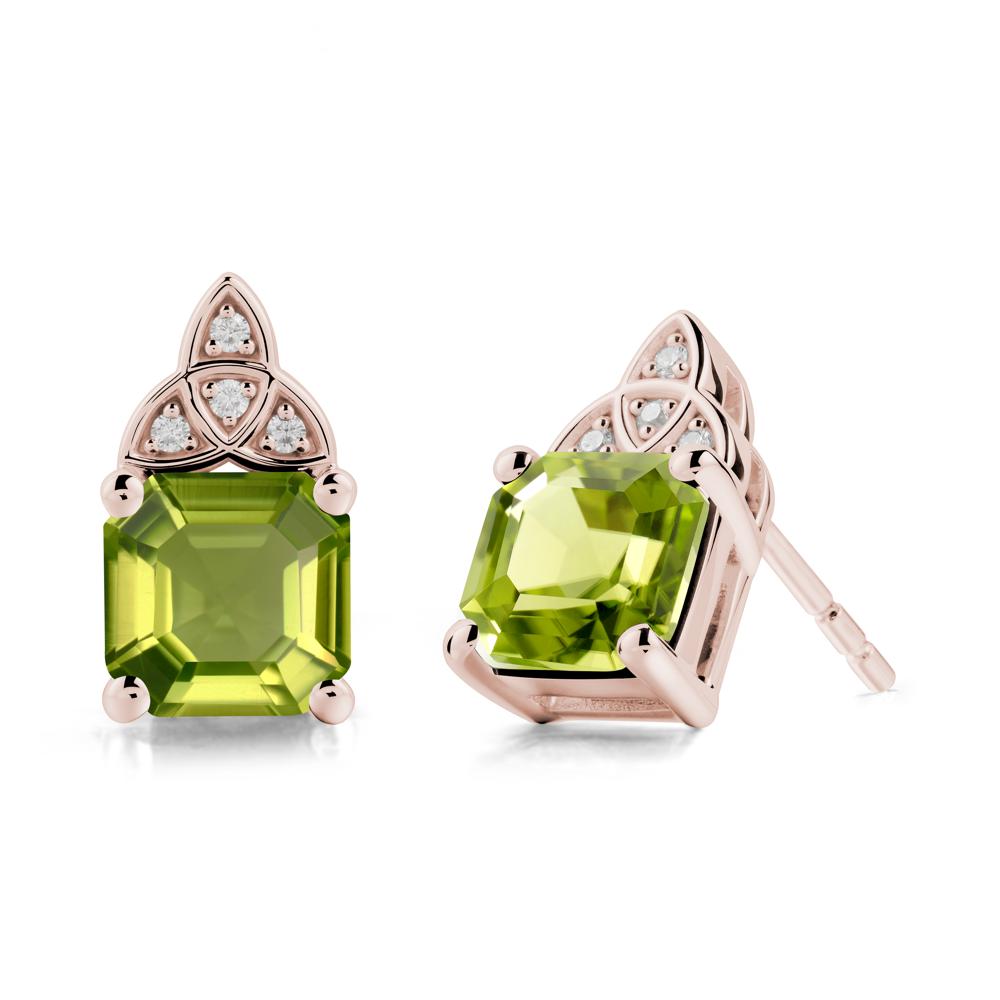 Asscher Cut Peridot Celtic Knot Earrings - LUO Jewelry #metal_14k rose gold