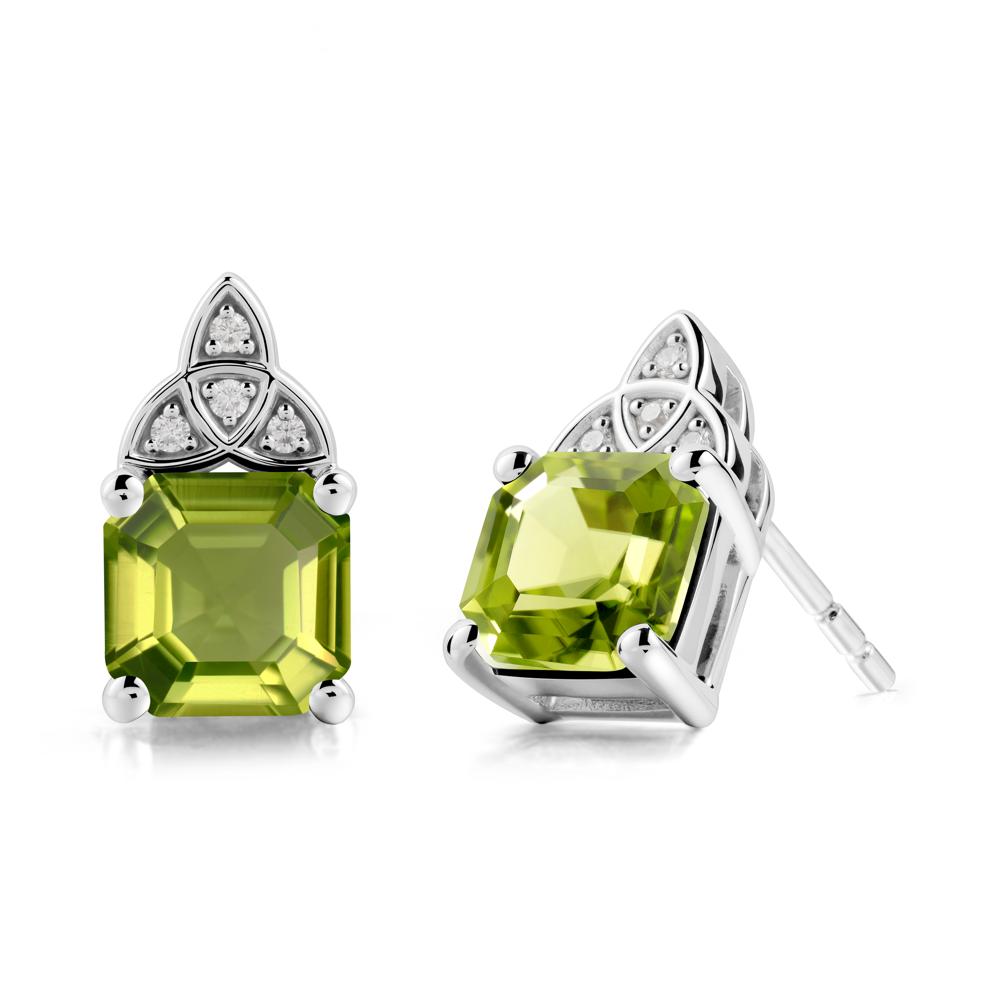 Asscher Cut Peridot Celtic Knot Earrings - LUO Jewelry #metal_14k white gold