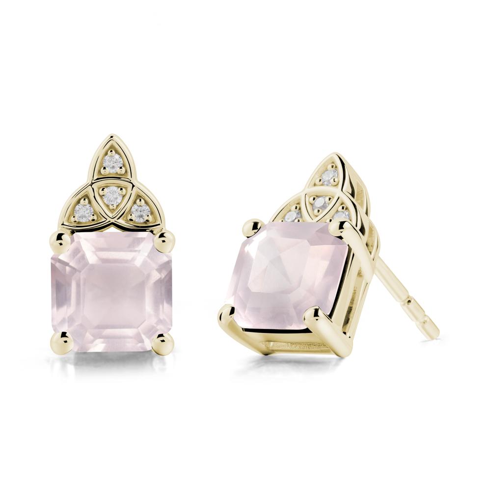 Celtic Knot Asscher Cut Rose Quartz Earrings - LUO Jewelry #metal_14k yellow gold