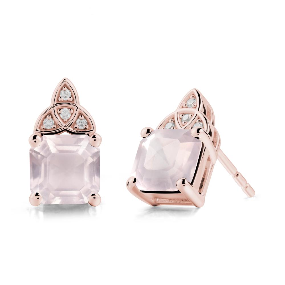 Celtic Knot Asscher Cut Rose Quartz Earrings - LUO Jewelry #metal_18k rose gold