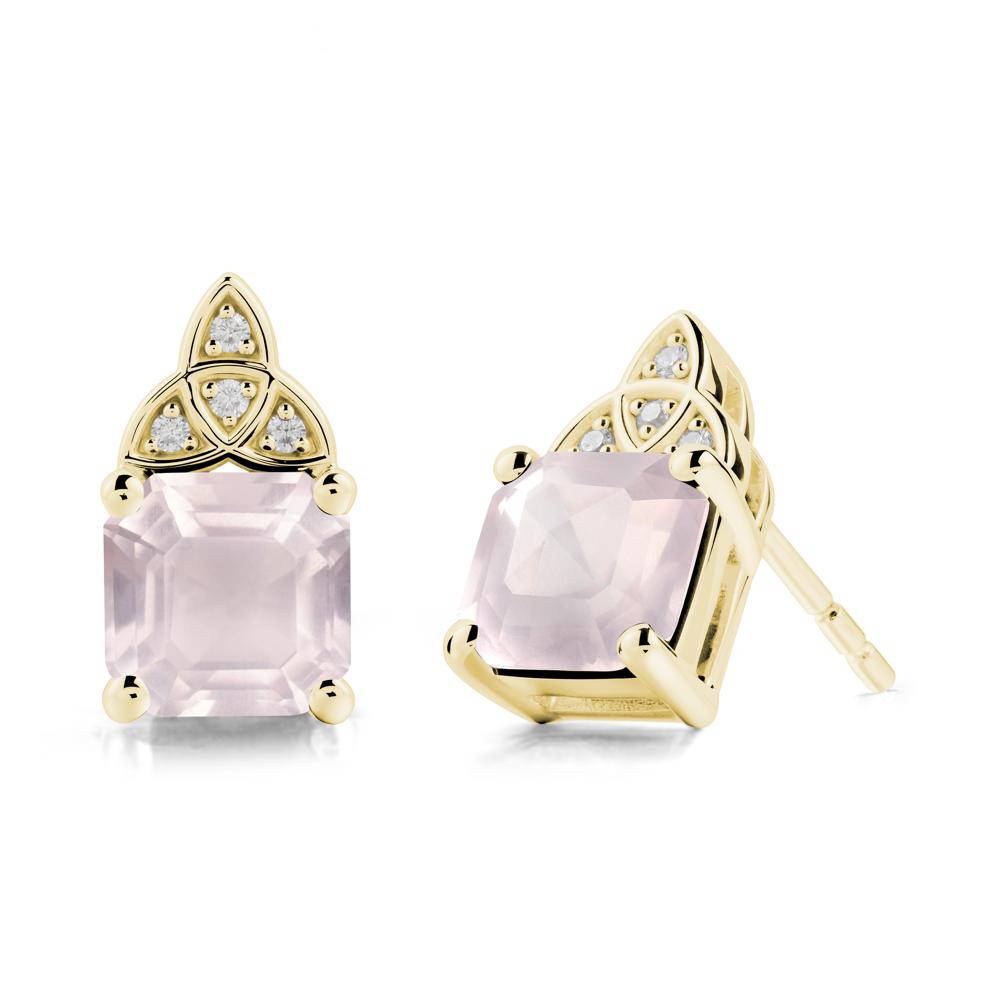 Celtic Knot Asscher Cut Rose Quartz Earrings - LUO Jewelry #metal_18k yellow gold