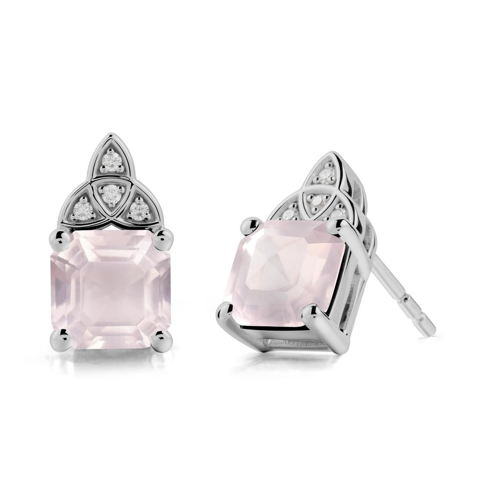 Celtic Knot Asscher Cut Rose Quartz Earrings - LUO Jewelry #metal_platinum