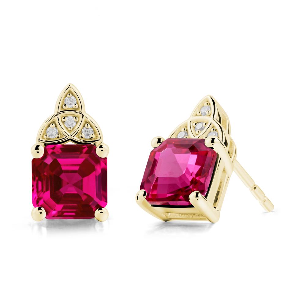 Asscher Cut Ruby Celtic Knot Earrings - LUO Jewelry #metal_18k yellow gold