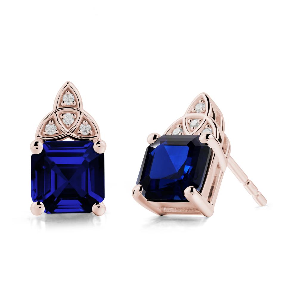 Celtic Knot Asscher Cut Sapphire Earrings - LUO Jewelry #metal_14k rose gold