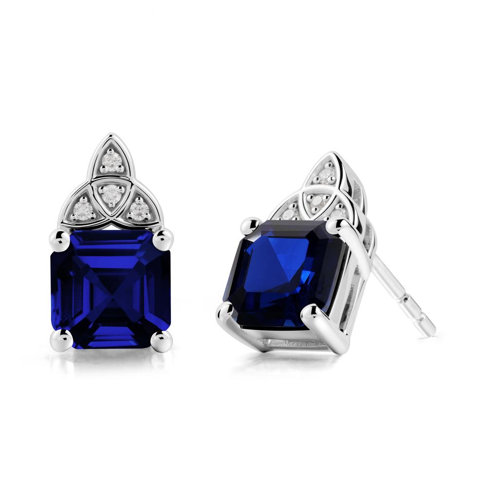 Celtic Knot Asscher Cut Sapphire Earrings - LUO Jewelry #metal_18k white gold