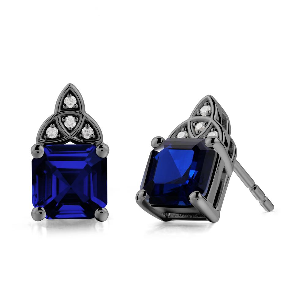Celtic Knot Asscher Cut Sapphire Earrings - LUO Jewelry #metal_black finish sterling silver