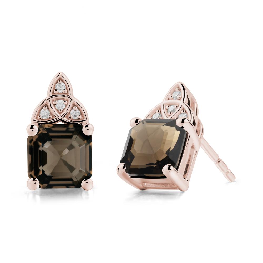 Asscher Cut Smoky Quartz Celtic Knot Earrings - LUO Jewelry #metal_14k rose gold