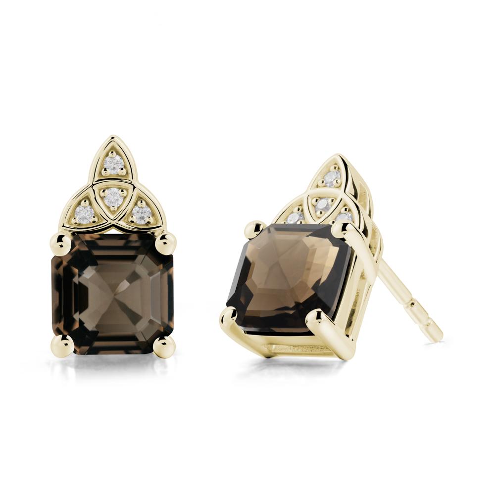 Asscher Cut Smoky Quartz Celtic Knot Earrings - LUO Jewelry #metal_14k yellow gold