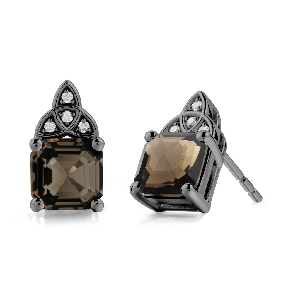 Asscher Cut Smoky Quartz Celtic Knot Earrings - LUO Jewelry #metal_black finish sterling silver