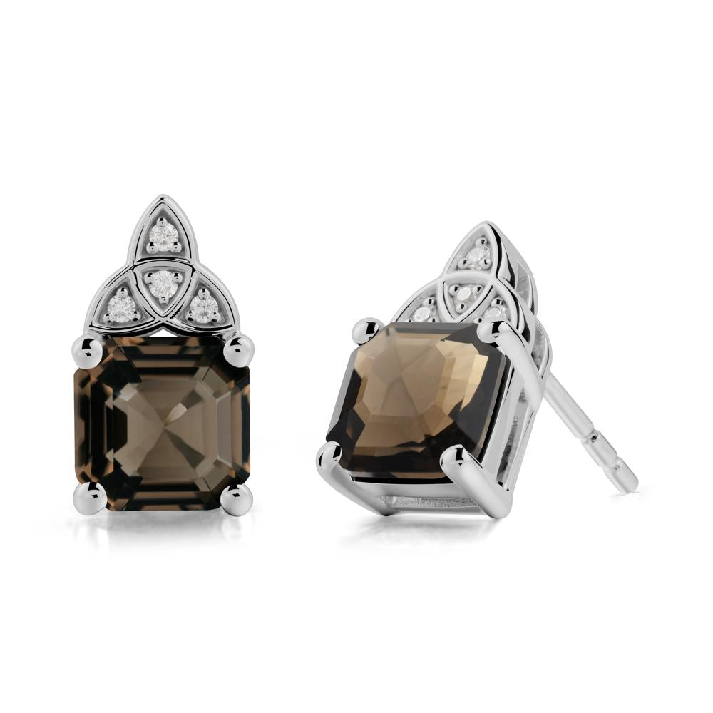 Asscher Cut Smoky Quartz Celtic Knot Earrings - LUO Jewelry #metal_platinum