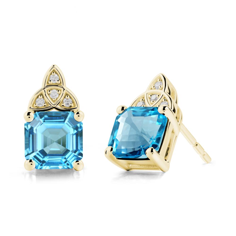 Celtic Knot Asscher Cut Swiss Blue Topaz Earrings - LUO Jewelry #metal_18k yellow gold