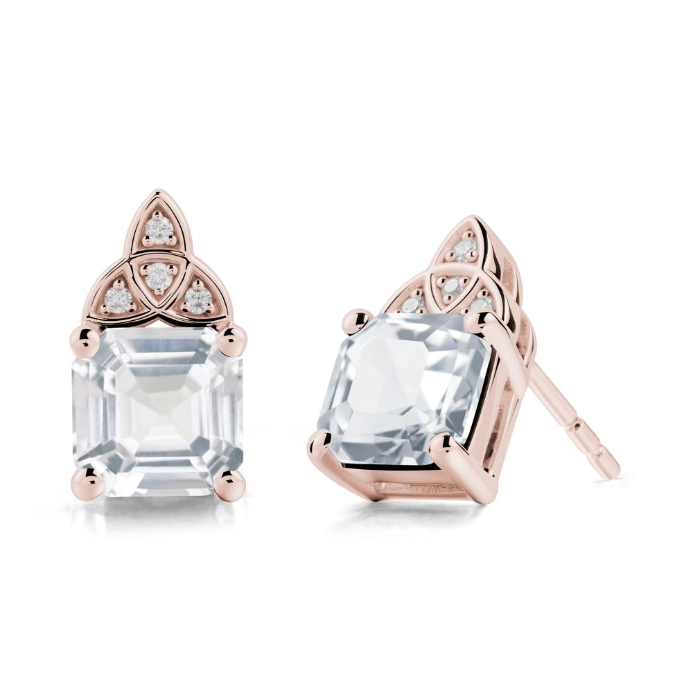 Asscher Cut White Topaz Celtic Knot Earrings - LUO Jewelry #metal_14k rose gold