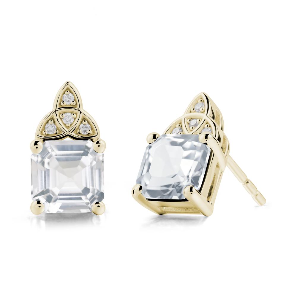 Asscher Cut White Topaz Celtic Knot Earrings - LUO Jewelry #metal_14k yellow gold