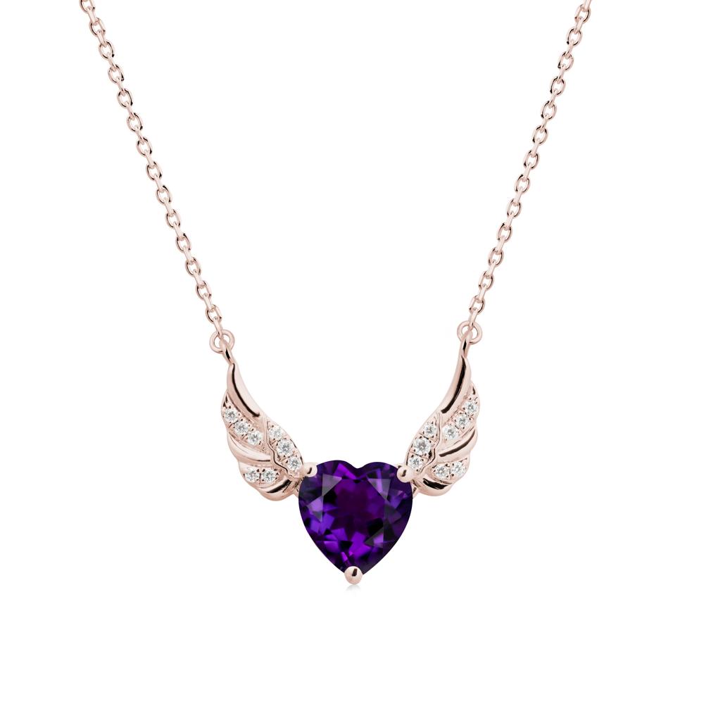 Angel Wing Heart Shaped Amethyst Necklace - LUO Jewelry #metal_14k rose gold