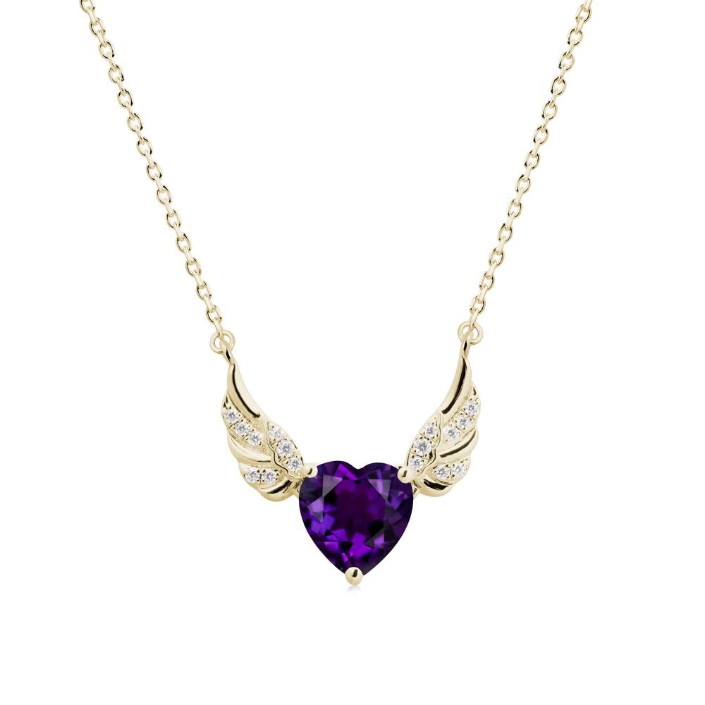 Angel Wing Heart Shaped Amethyst Necklace - LUO Jewelry #metal_14k yellow gold