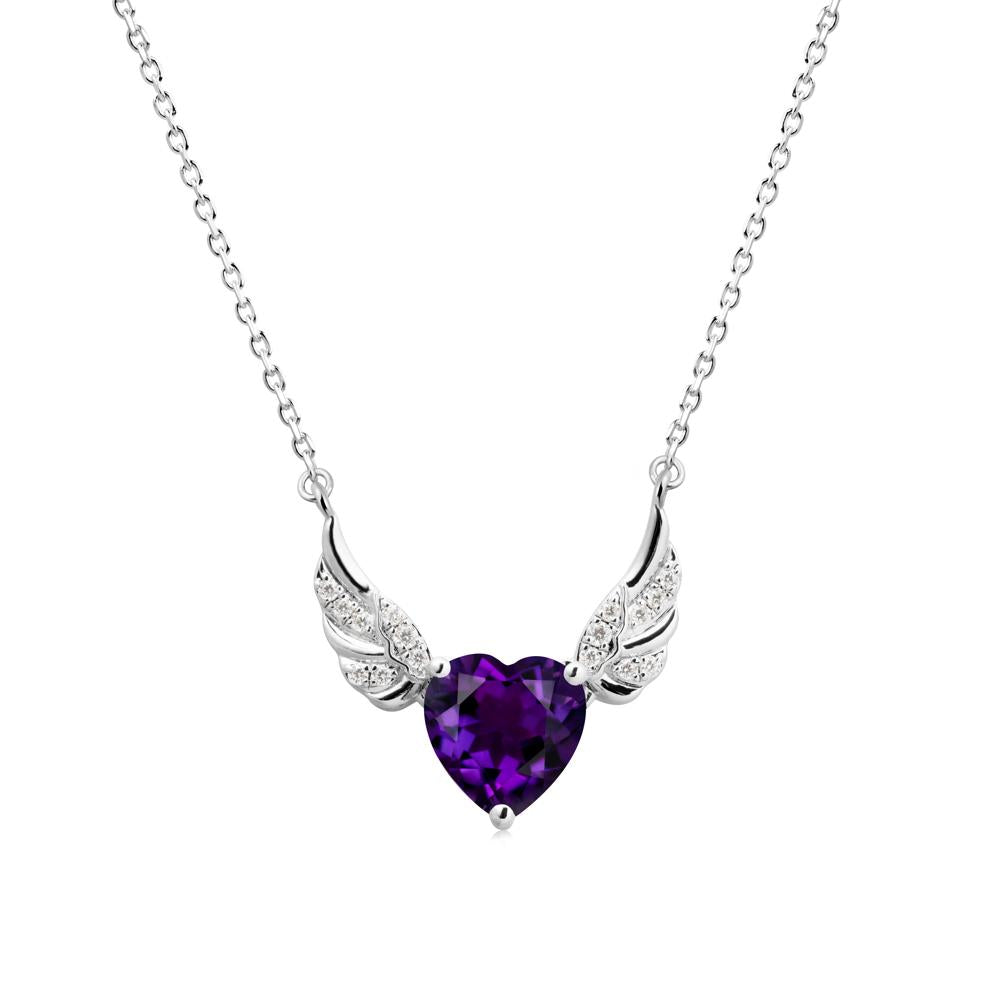 Angel Wing Heart Shaped Amethyst Necklace - LUO Jewelry #metal_18k white gold