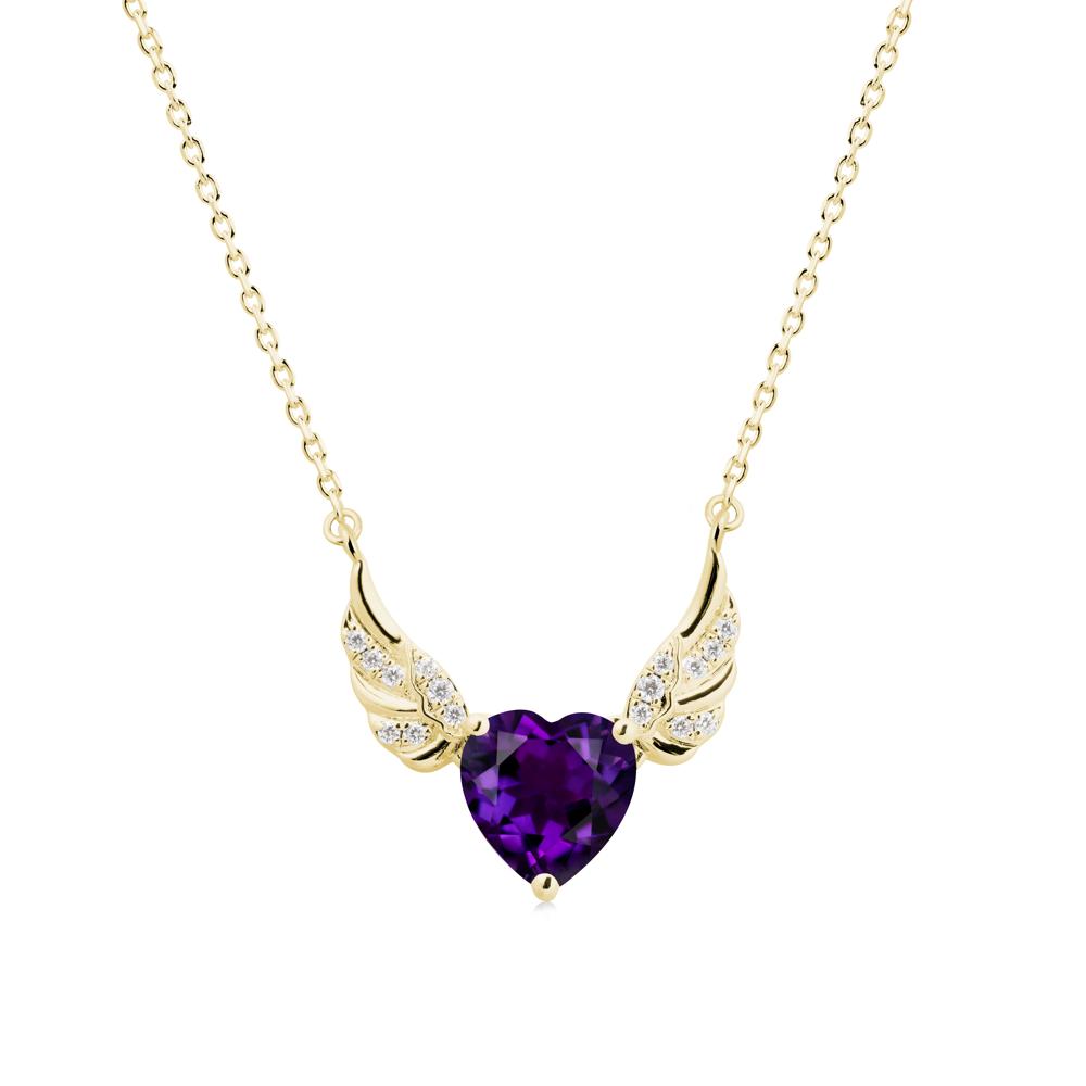 Angel Wing Heart Shaped Amethyst Necklace - LUO Jewelry #metal_18k yellow gold
