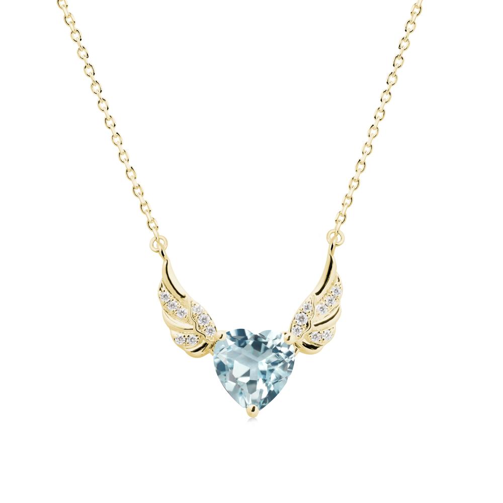 Winged Heart Shaped Aquamarine Pendant - LUO Jewelry #metal_18k yellow gold
